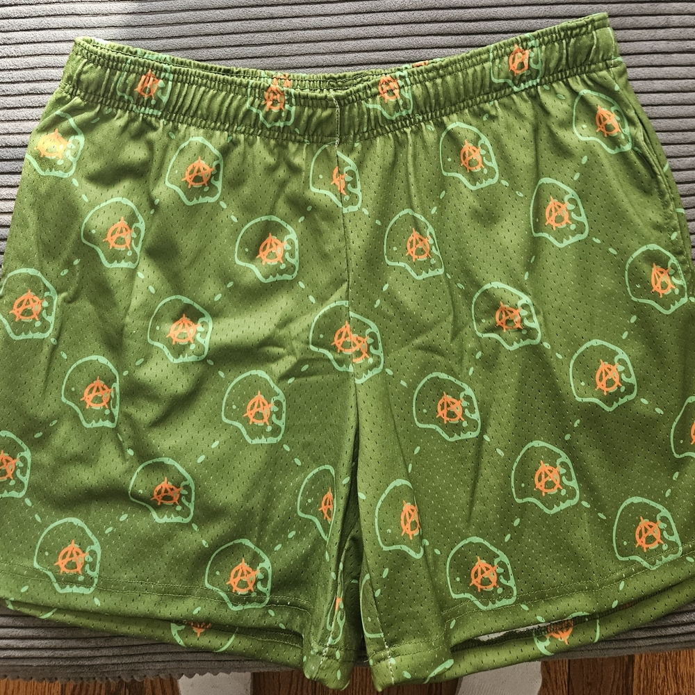 💀 Bravest Studios Anarchy Skull Mesh Shorts Olive Green XXL (RARE)